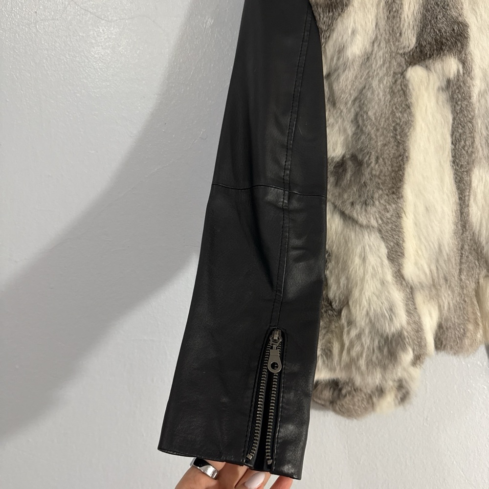 Women's Rabbit Fur and Leather Jacket - Picture 3 of 4